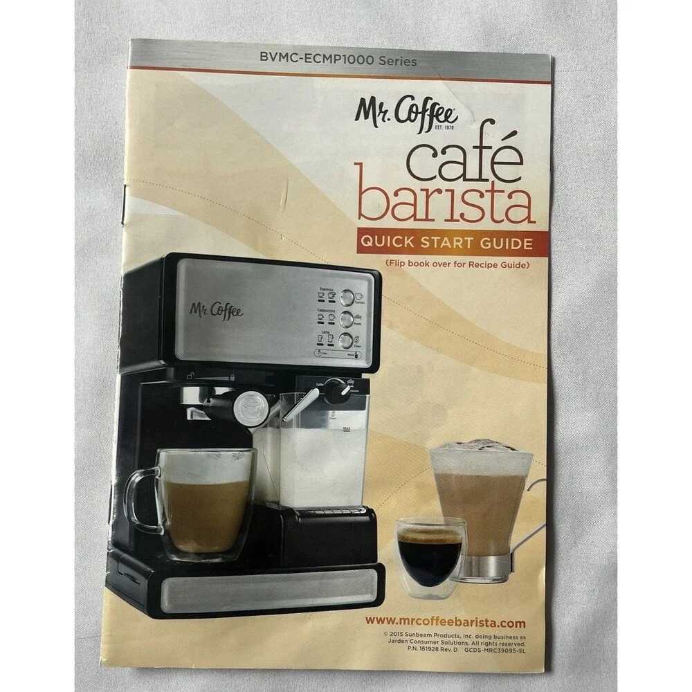 Mr Coffee Cafe Barista Espresso Machine BVMC-ECMP1000 User Manual Book Recipes